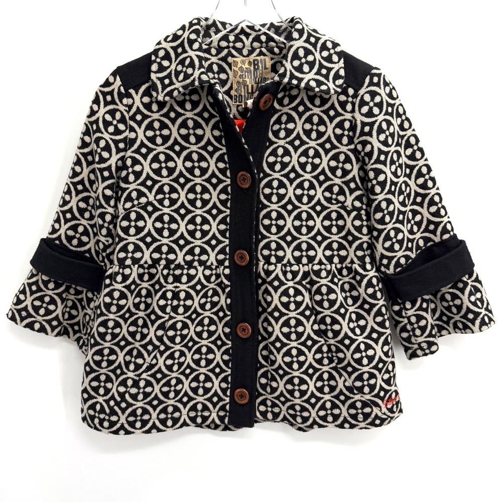 Y2K Billabong Wool Blend Peacoat Size M Geometric Medallion Jacket Mod Peplum
